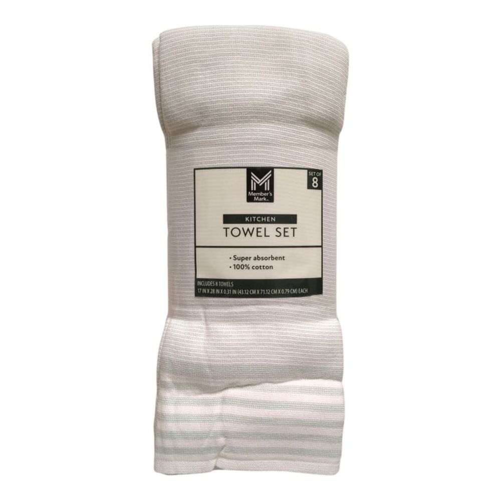 Member's Mark Plaid Leno 8 Piece 100% Cotton Kitchen Towel Set - Soft Sea